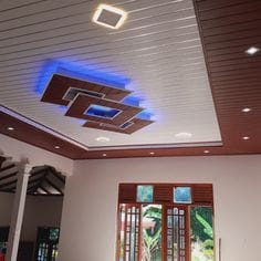 Square decorative ceiling design with recessed blue lights